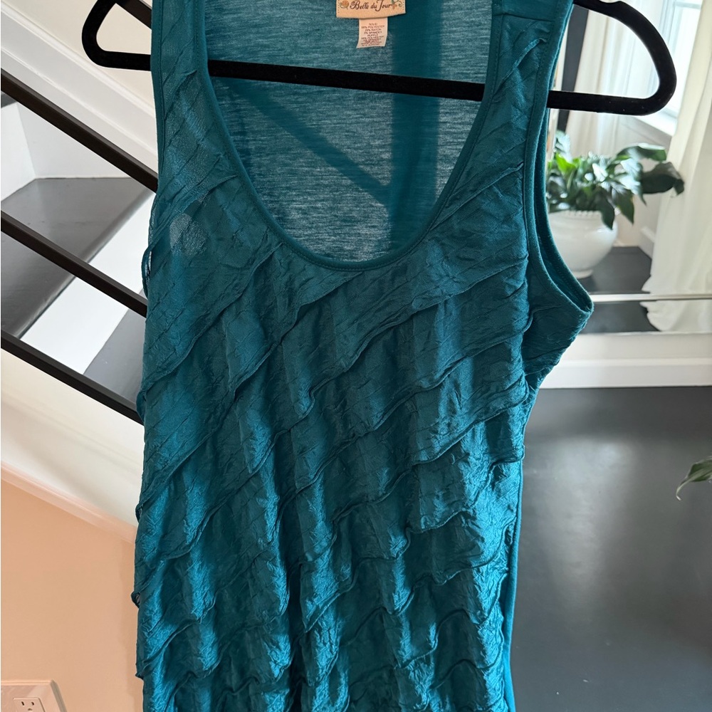 Belle Du Jour Turquoise Ruffle Tank Top